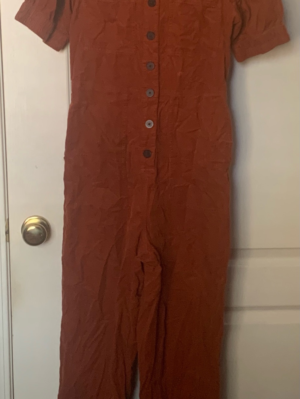Madewell Rust Short-Sleeve Button-Front Jumpsuit